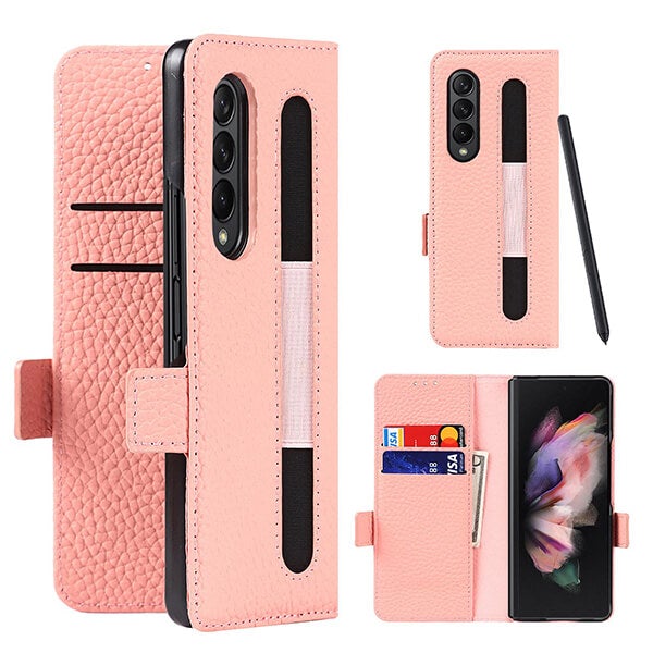 Samsung Galaxy Z Fold 3 Pebble Leather Case Wallet with S-pen Holder and Hinge Protection