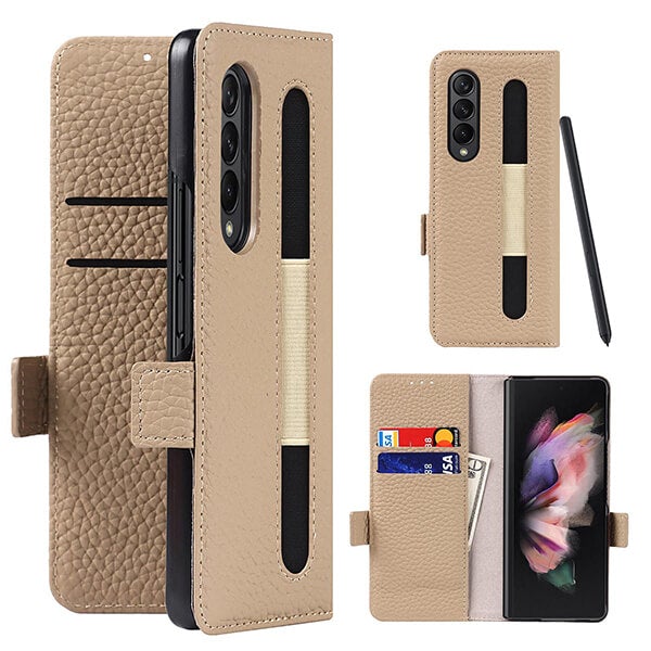 Samsung Galaxy Z Fold 3 Pebble Leather Case Wallet with S-pen Holder and Hinge Protection