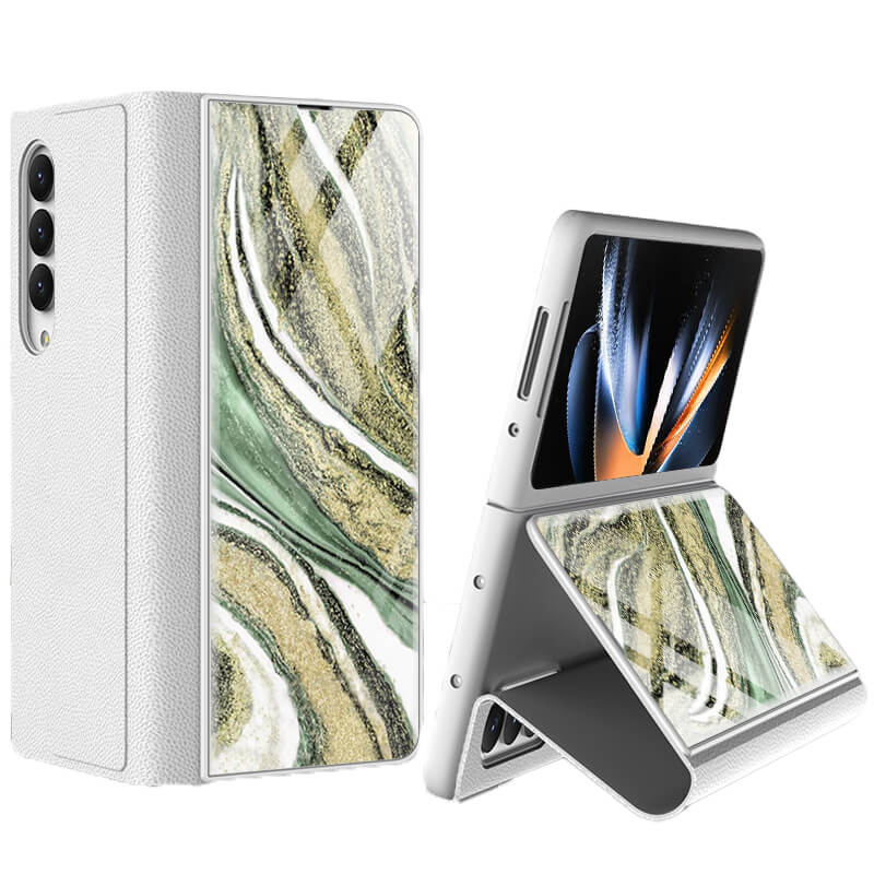 Samsung Galaxy Z Fold 4 Marble Print Full Body Cover Hinge Protection Case