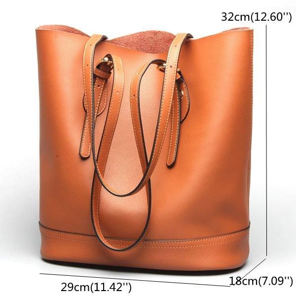 Women Genuine Leather Handbag High End Tote Bag Bucket Bag - popmoca