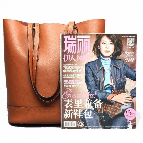 Women Genuine Leather Handbag High End Tote Bag Bucket Bag-popmoca-Shopping Totes 